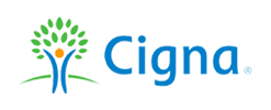 The image is a logo with the text CIGNA prominently displayed, accompanied by a graphic of a tree and a stylized figure that appears to be a human.